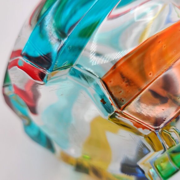 CC Zecchin Venezia Art Glass Rainbow Decanter Cobalt Stopper Italy Signed 12" - Picture 10 of 14